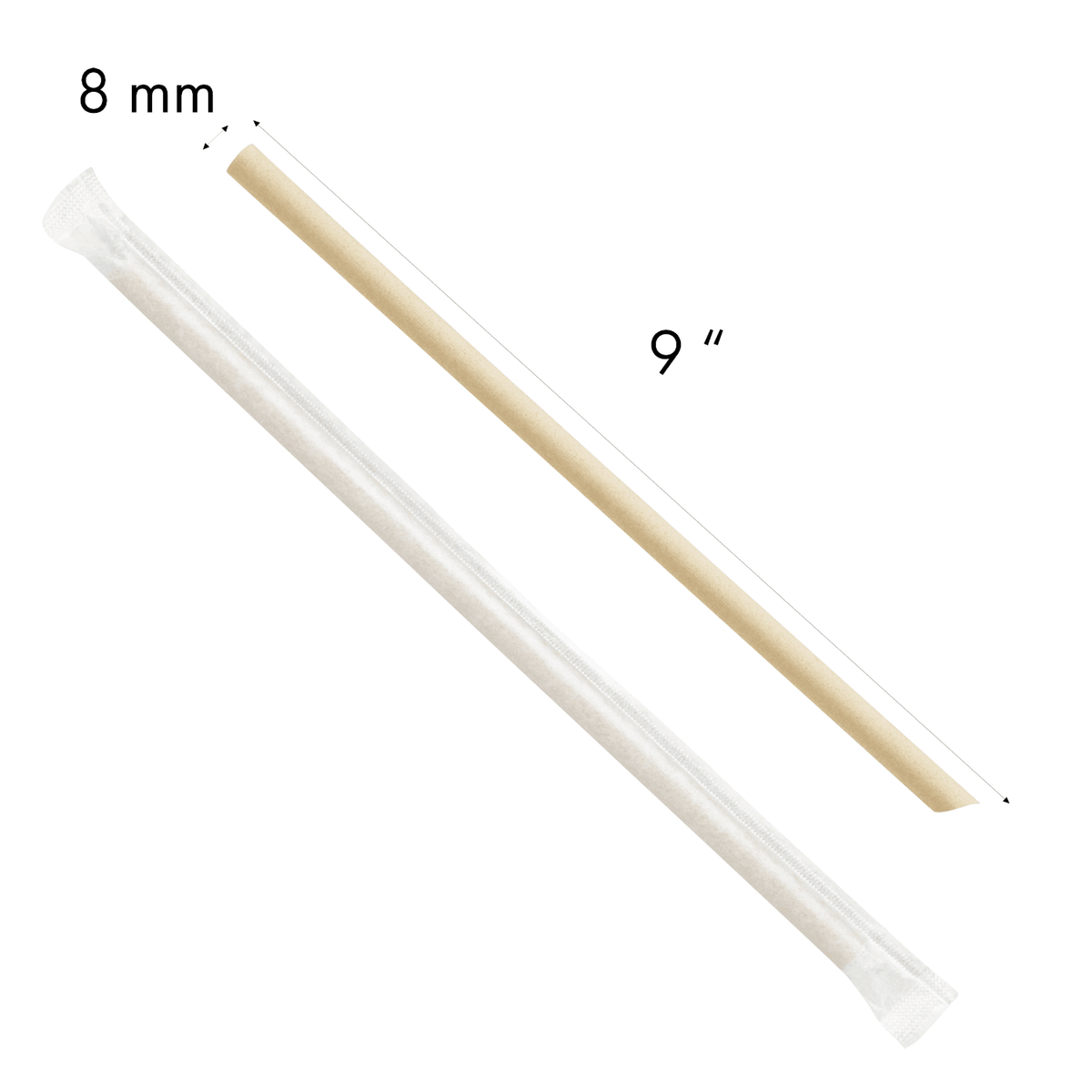 Karat Earth 9" Diagonal Cut Bamboo Fiber Giant Straws (8mm) Paper Wrapped, Natural - 3,000 pcs