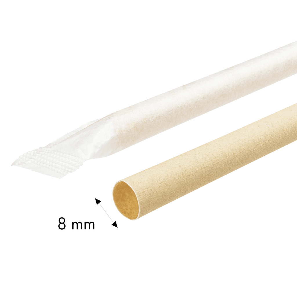 Karat Earth 9" Diagonal Cut Bamboo Fiber Giant Straws (8mm) Paper Wrapped, Natural - 3,000 pcs