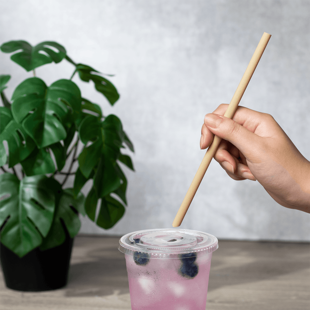 Karat Earth 9" Diagonal Cut Bamboo Fiber Giant Straws (8mm) Paper Wrapped, Natural - 3,000 pcs