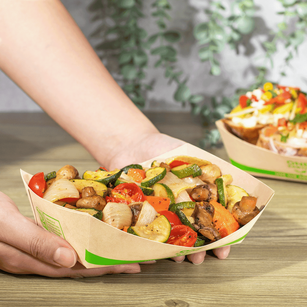 Karat Earth 2.5 lb Bamboo Natural Food Tray, Generic Print - 500 pcs