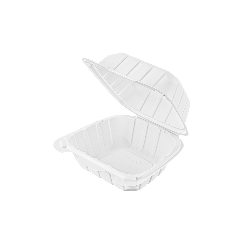Karat Earth 6" x 6" Mineral Filled PP Hinged Container, White - 400 pcs