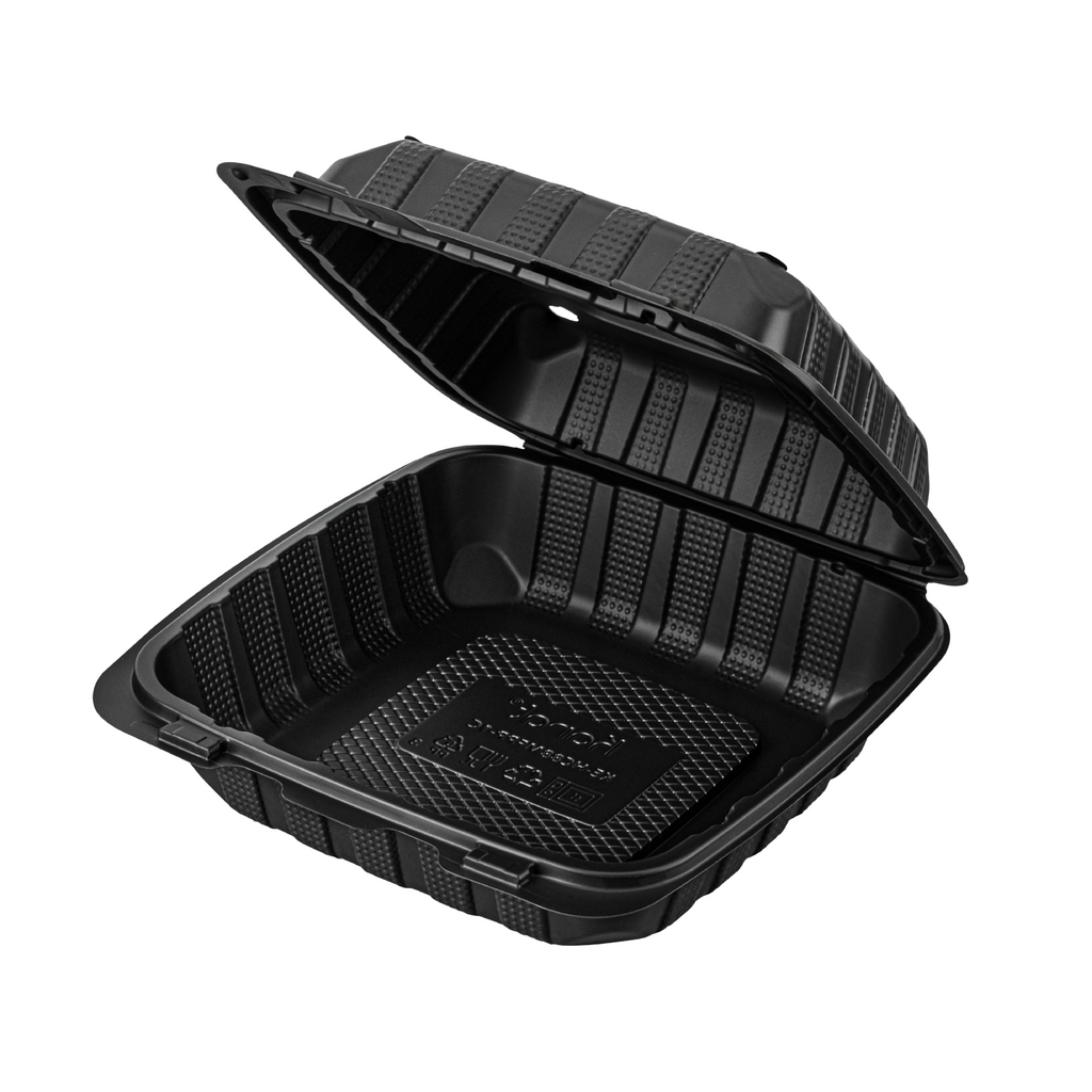 Karat Earth 8" x 8" Mineral Filled PP Hinged Container, Black - 200 pcs