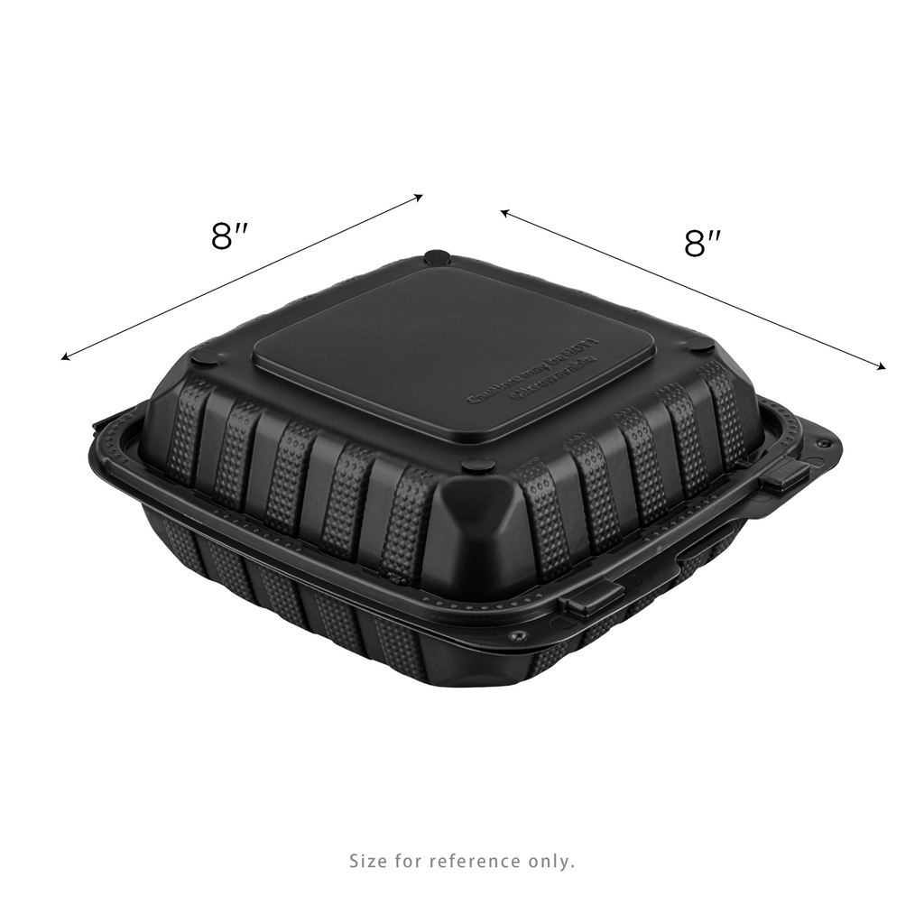 Karat Earth 8" x 8" Mineral Filled PP Hinged Container, Black - 200 pcs