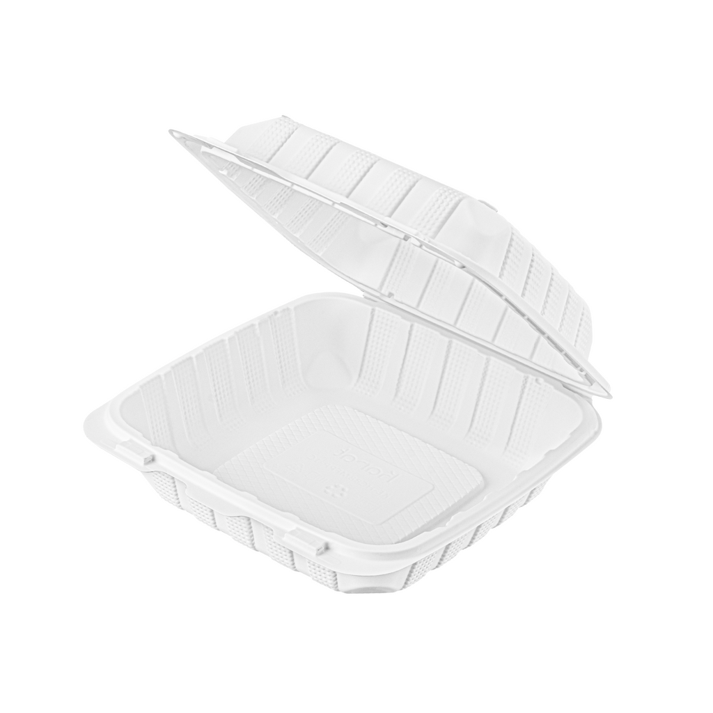 Karat Earth 8" x 8" Mineral Filled PP Hinged Container, White - 200 pcs