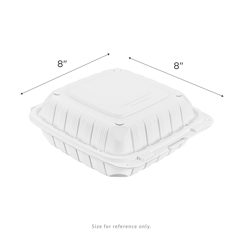 Karat Earth 8" x 8" Mineral Filled PP Hinged Container, White - 200 pcs