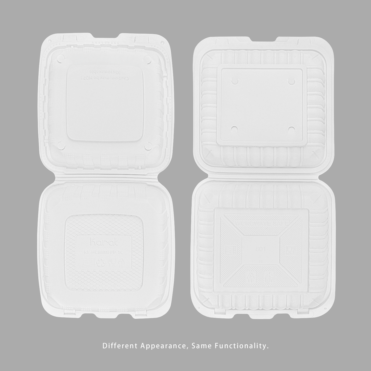 Karat Earth 8" x 8" Mineral Filled PP Hinged Container, White - 200 pcs