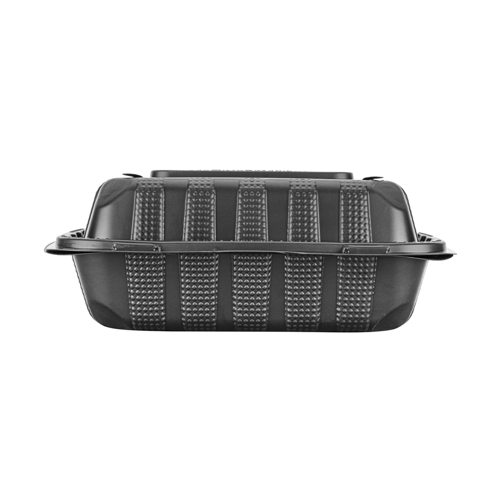 Karat Earth 8" x 8" Mineral Filled PP Hinged Container, Black, 3 compartments - 200 pcs