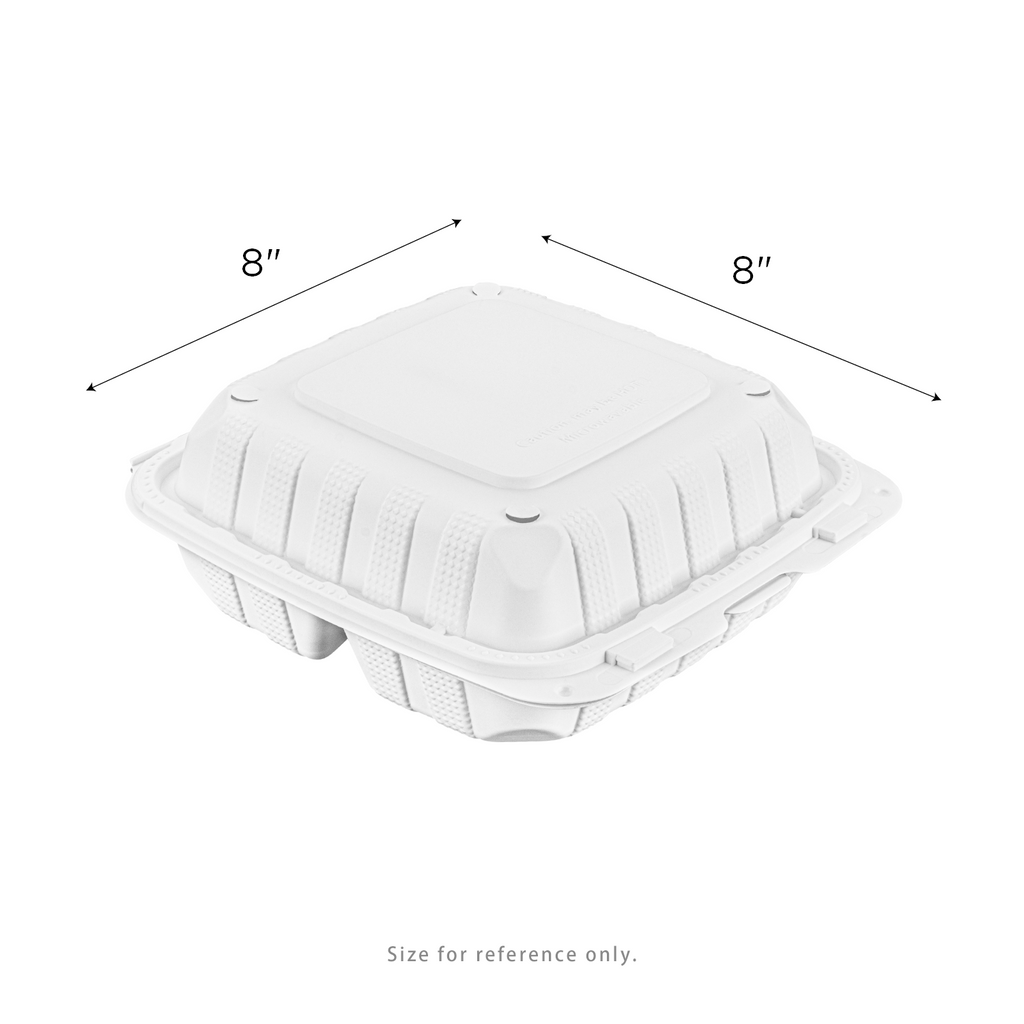 Karat Earth 8" x 8" Mineral Filled PP Hinged Container, White, 3 compartments - 200 pcs