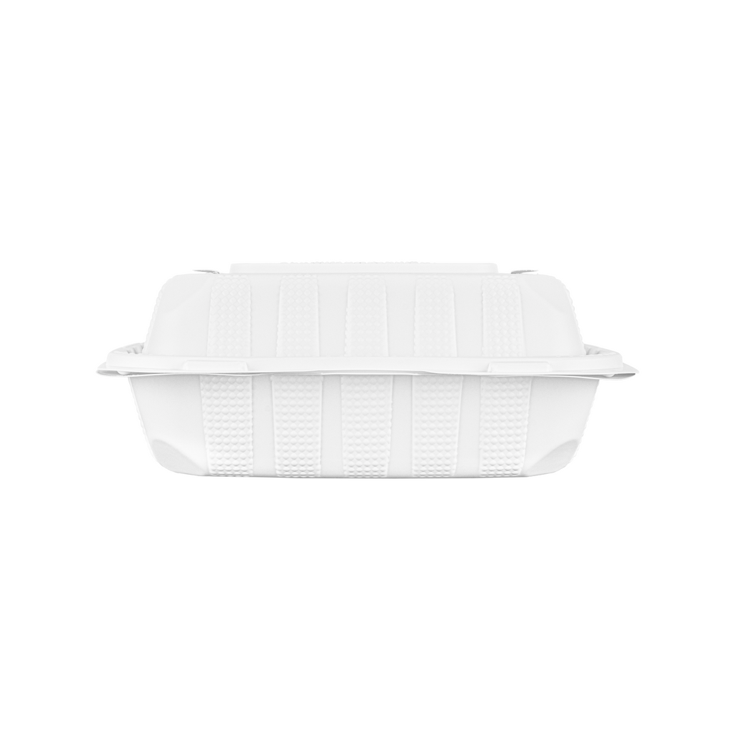 Karat Earth 8" x 8" Mineral Filled PP Hinged Container, White, 3 compartments - 200 pcs