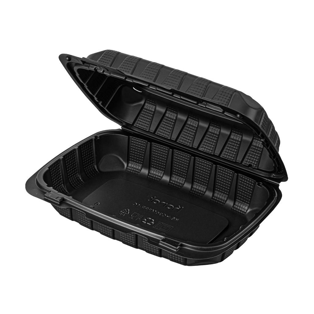 Karat Earth 9" x 6" Mineral Filled PP Hinged Container, Black - 250 pcs