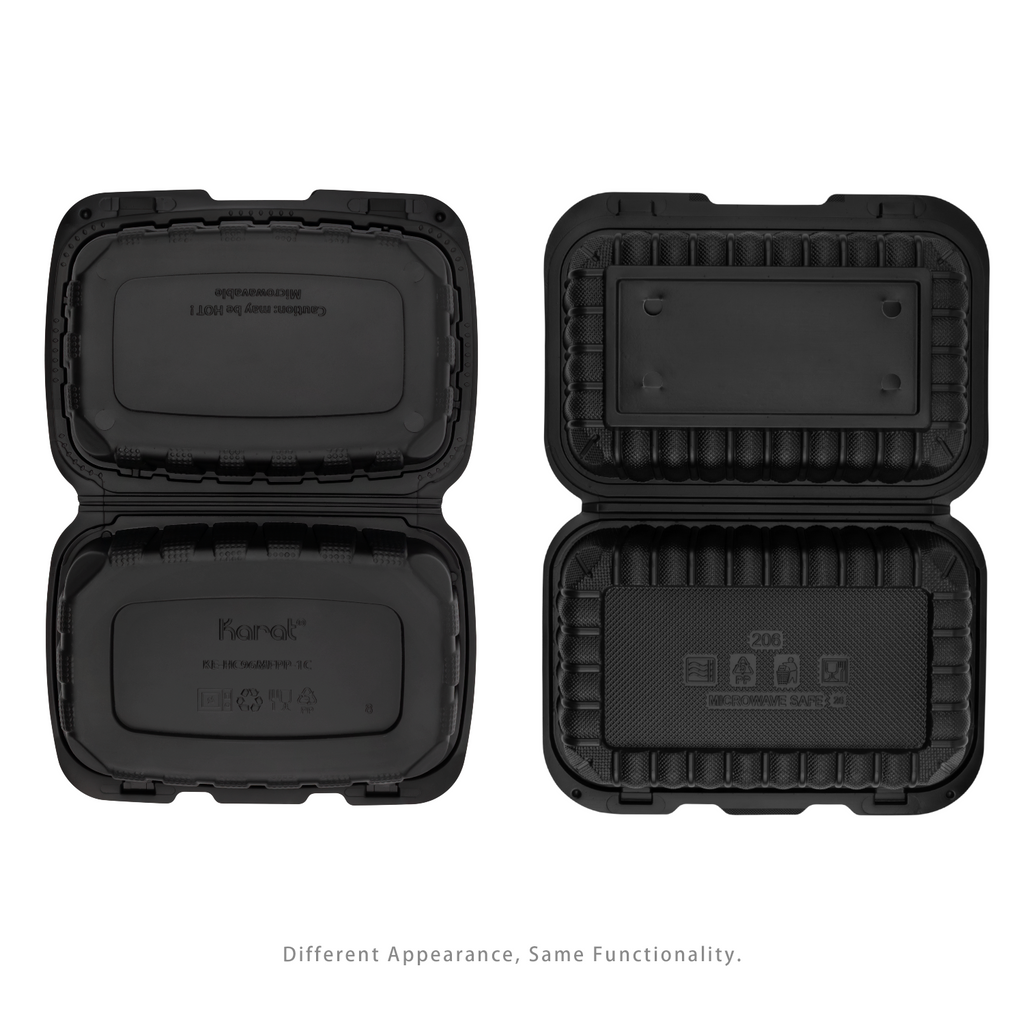 Karat Earth 9" x 6" Mineral Filled PP Hinged Container, Black - 250 pcs