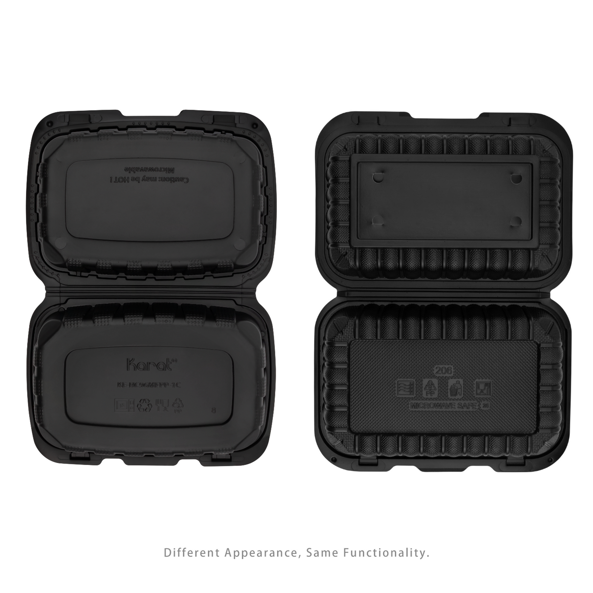 Karat Earth 9" x 6" Mineral Filled PP Hinged Container, Black - 250 pcs