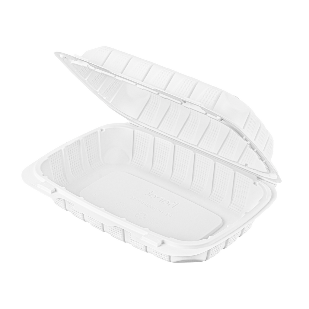 Karat Earth 9" x 6" Mineral Filled PP Hinged Container, White - 250 pcs