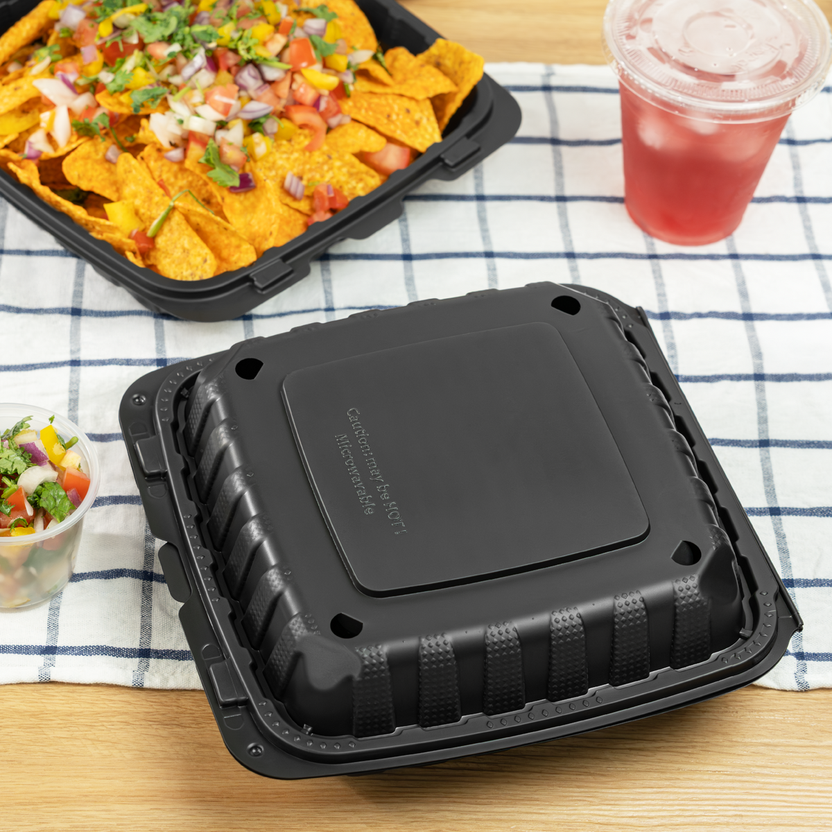 Karat Earth 9" x 9" Mineral Filled PP Hinged Container, Black - 120 pcs