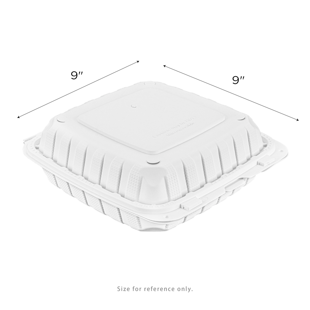 Karat Earth 9" x 9" Mineral Filled PP Hinged Container, White - 120 pcs