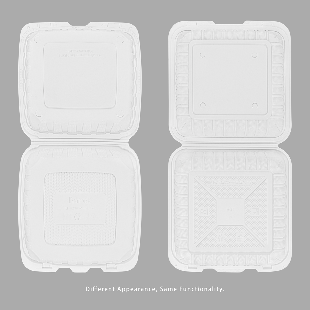 Karat Earth 9" x 9" Mineral Filled PP Hinged Container, White - 120 pcs