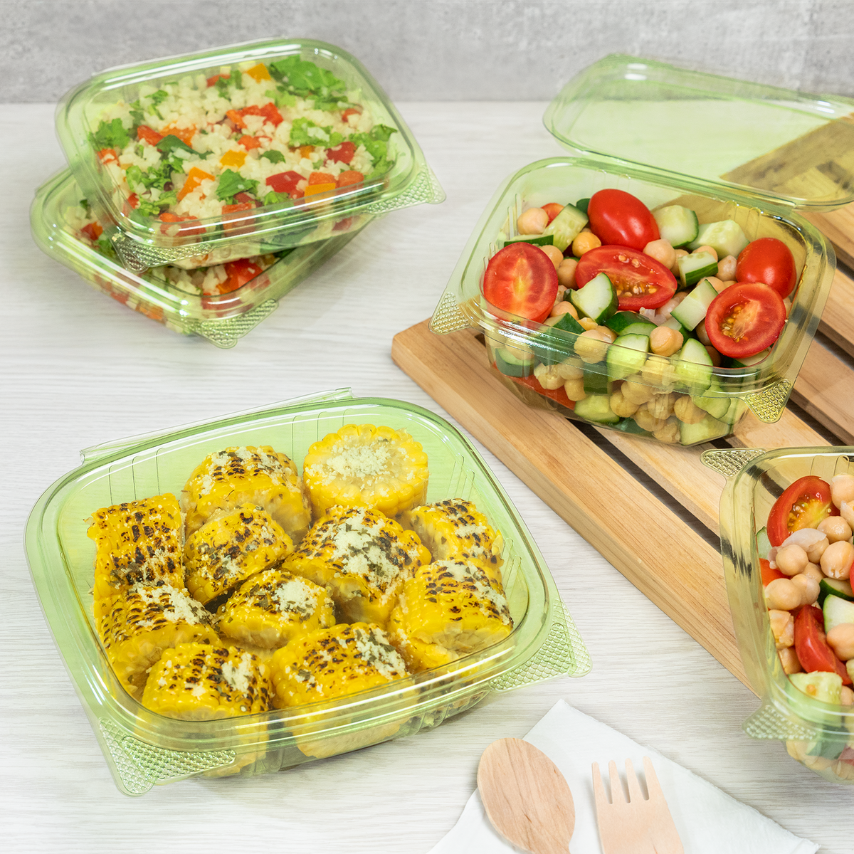 Karat Earth 24oz PLA Hinged Deli Container, Green - 200 pcs