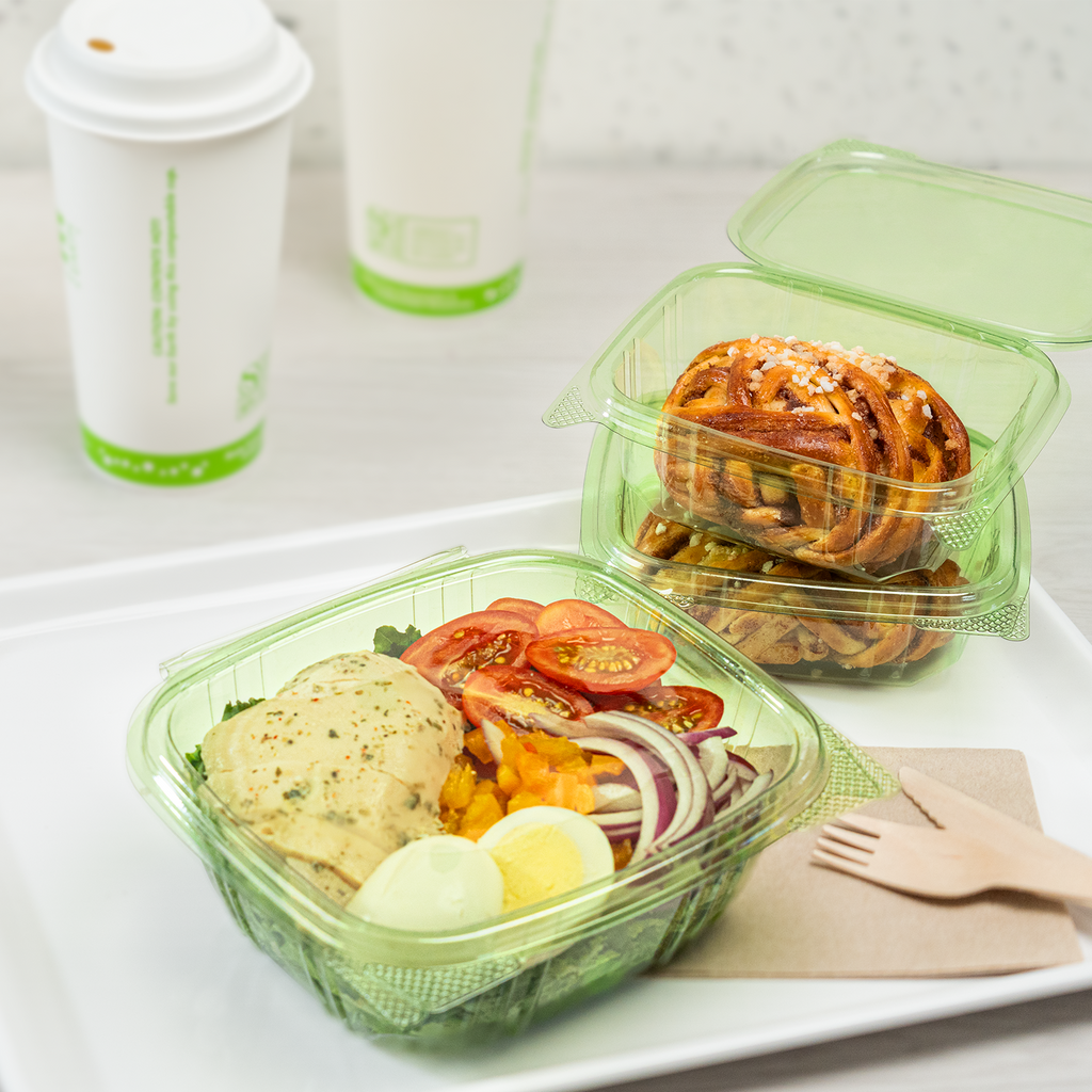 Karat Earth 32oz PLA Hinged Deli Container, Green - 200 pcs