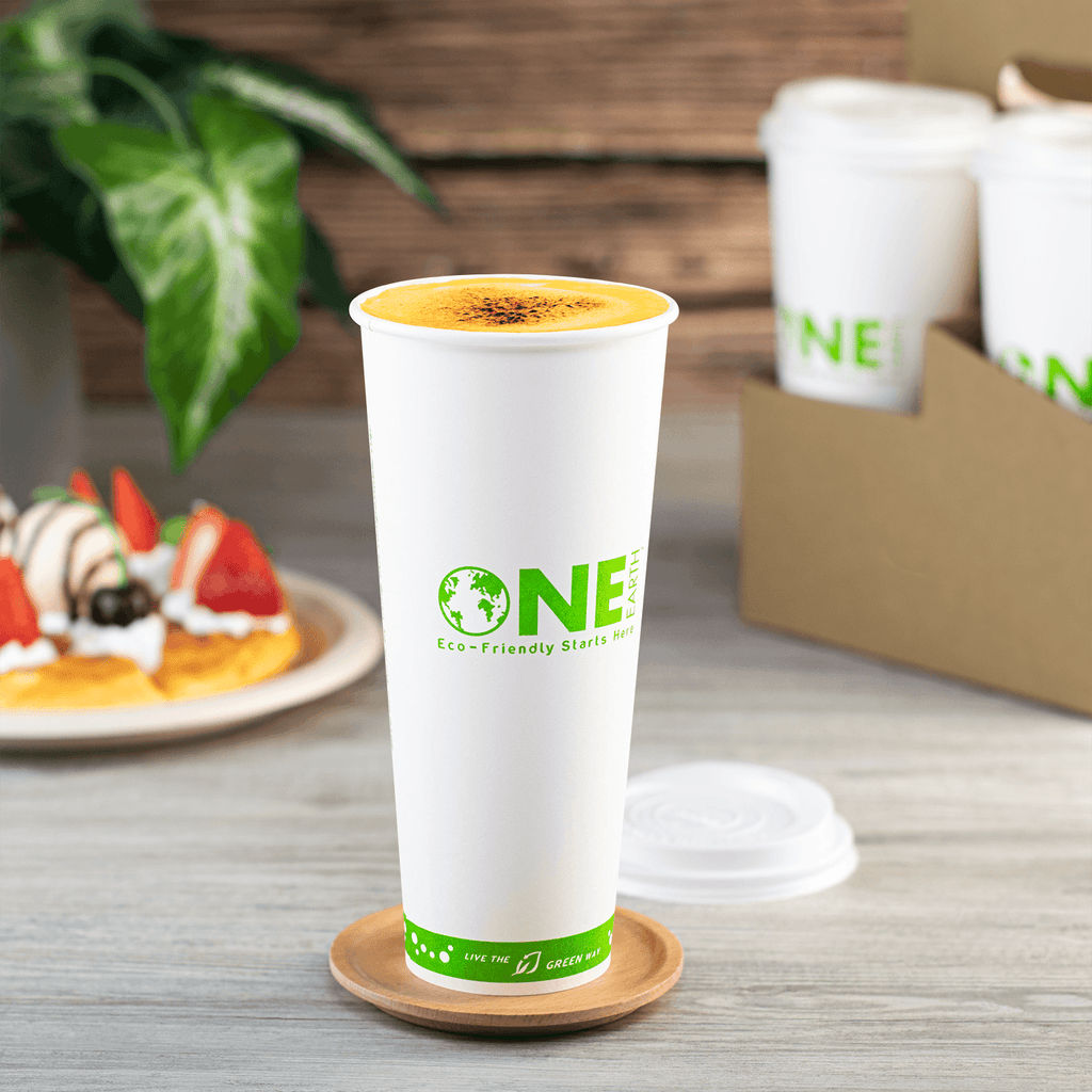 Karat Earth 24oz Eco-Friendly Paper Hot Cups (90mm), One Cup, One Earth Print - 500 pcs