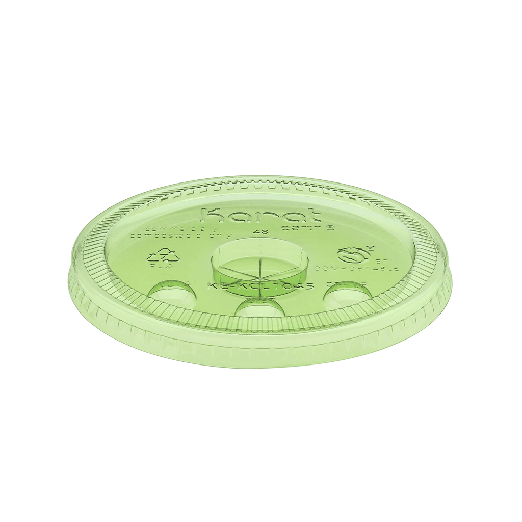 Karat Earth 104.5mm PLA Flat Lids for 32oz Paper Cold Cups, Green - 600 pcs