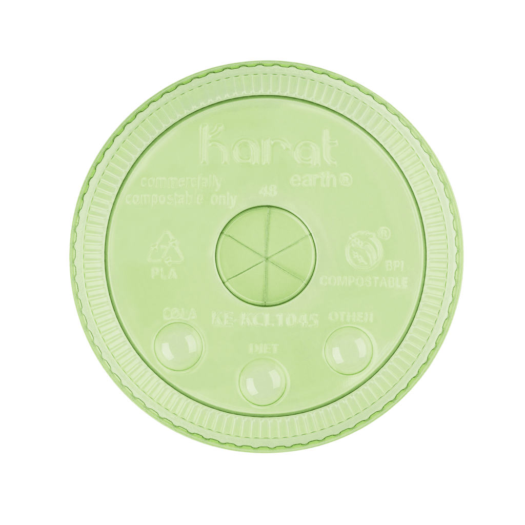 Karat Earth 104.5mm PLA Flat Lids for 32oz Paper Cold Cups, Green - 600 pcs