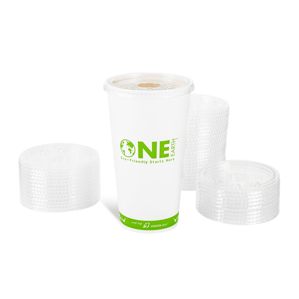 Karat Earth 104.5mm PLA Flat Lids for Eco-Friendly 32oz Paper Cold Cups - 600 pcs