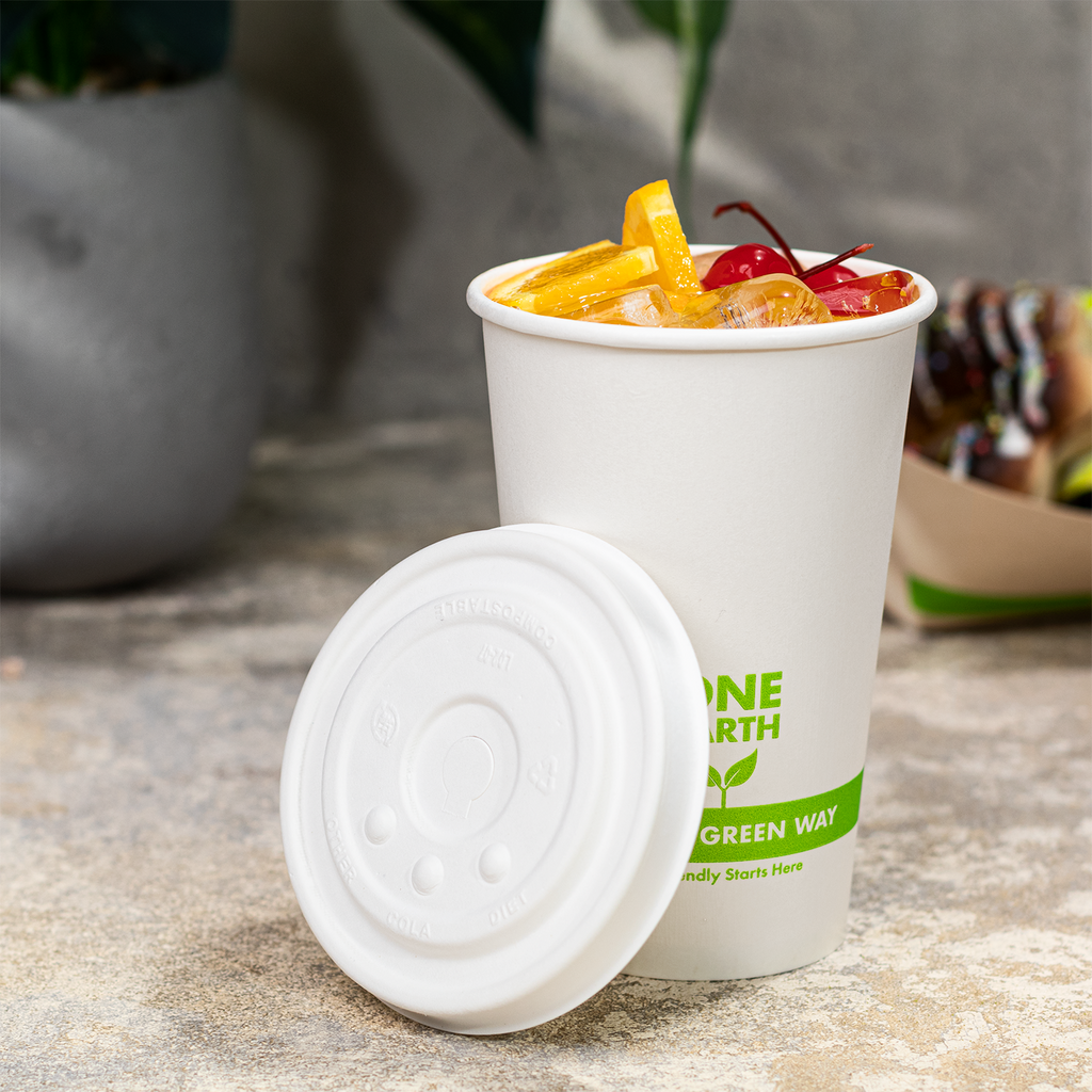 Karat Earth Compostable Fiber Paper Flat lid for 12-22 oz Paper Cold Cup (90mm) - 1,000 pcs