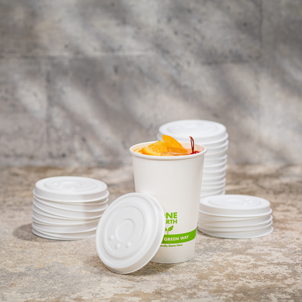 Karat Earth Compostable Fiber Paper Flat lid for 12-22 oz Paper Cold Cup (90mm) - 1,000 pcs