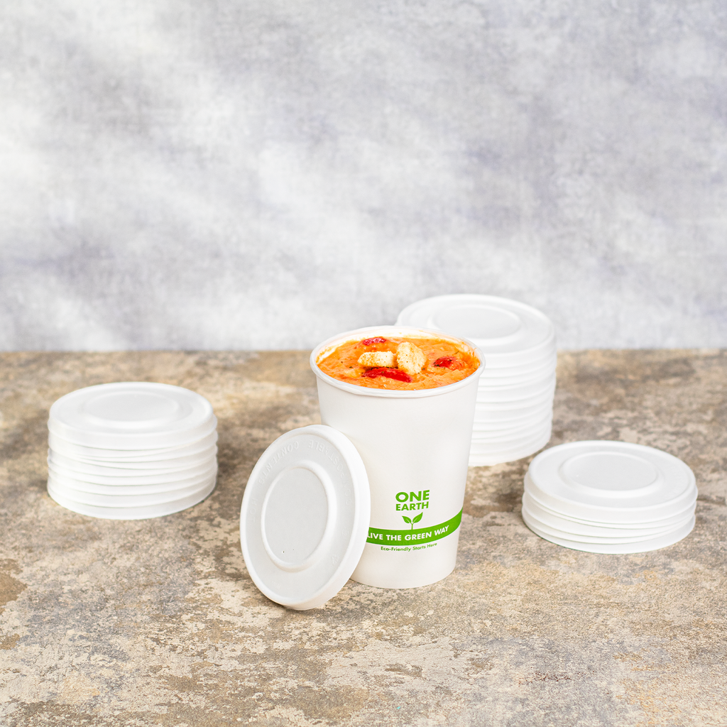 Karat Earth 114.6mm Compostable Fiber Paper Flat lid for 12-16 oz Paper Food Container & 24-32 oz Gourmet Food Container - 500 pcs