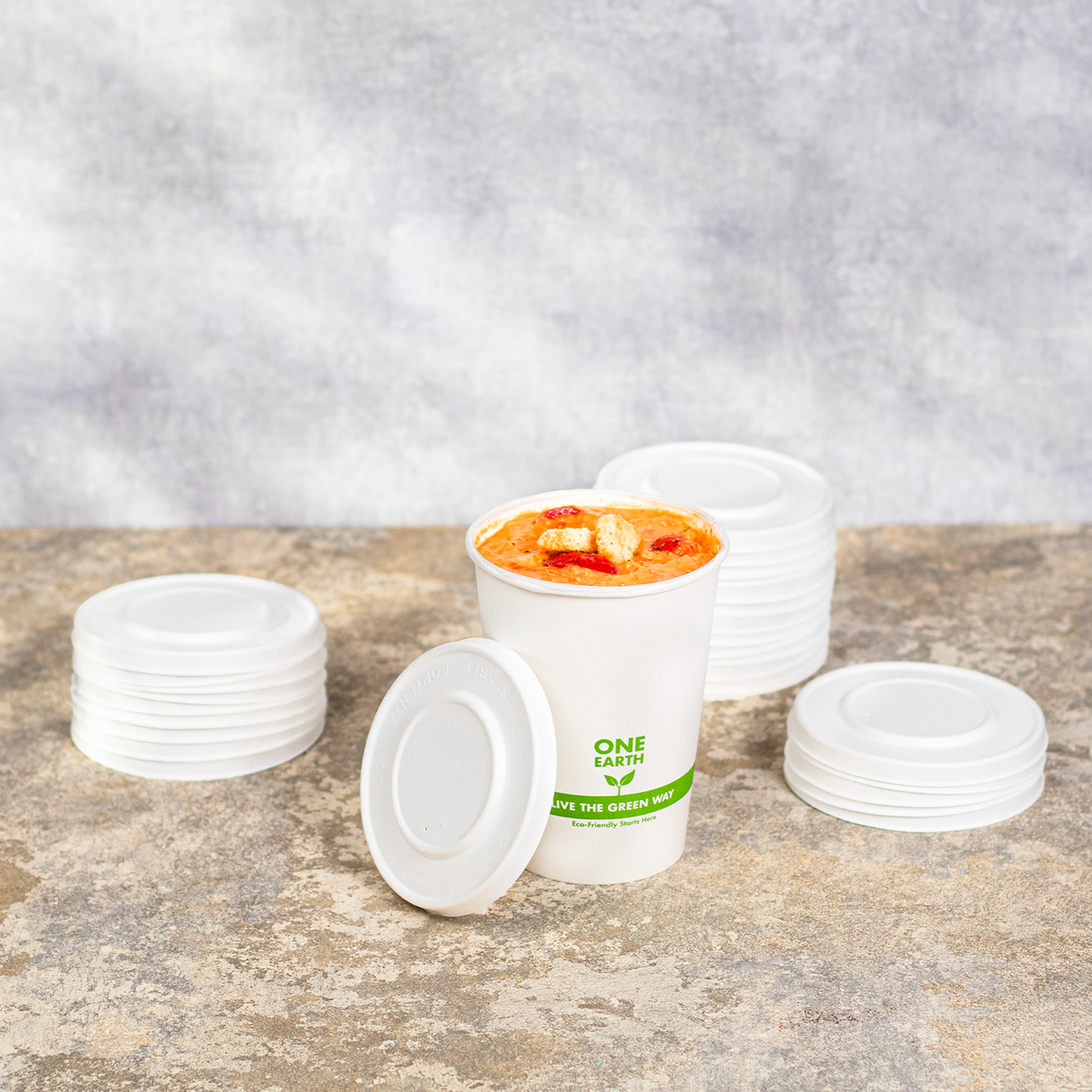 Karat Earth 114.6mm Compostable Fiber Paper Flat lid for 12-16 oz Paper Food Container & 24-32 oz Gourmet Food Container - 500 pcs