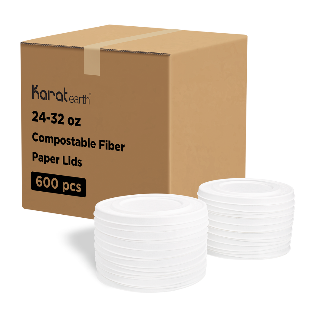 Karat Earth 142mm Compostable Fiber Paper Flat lid for 24-32 oz Paper Food Container - 600 pcs