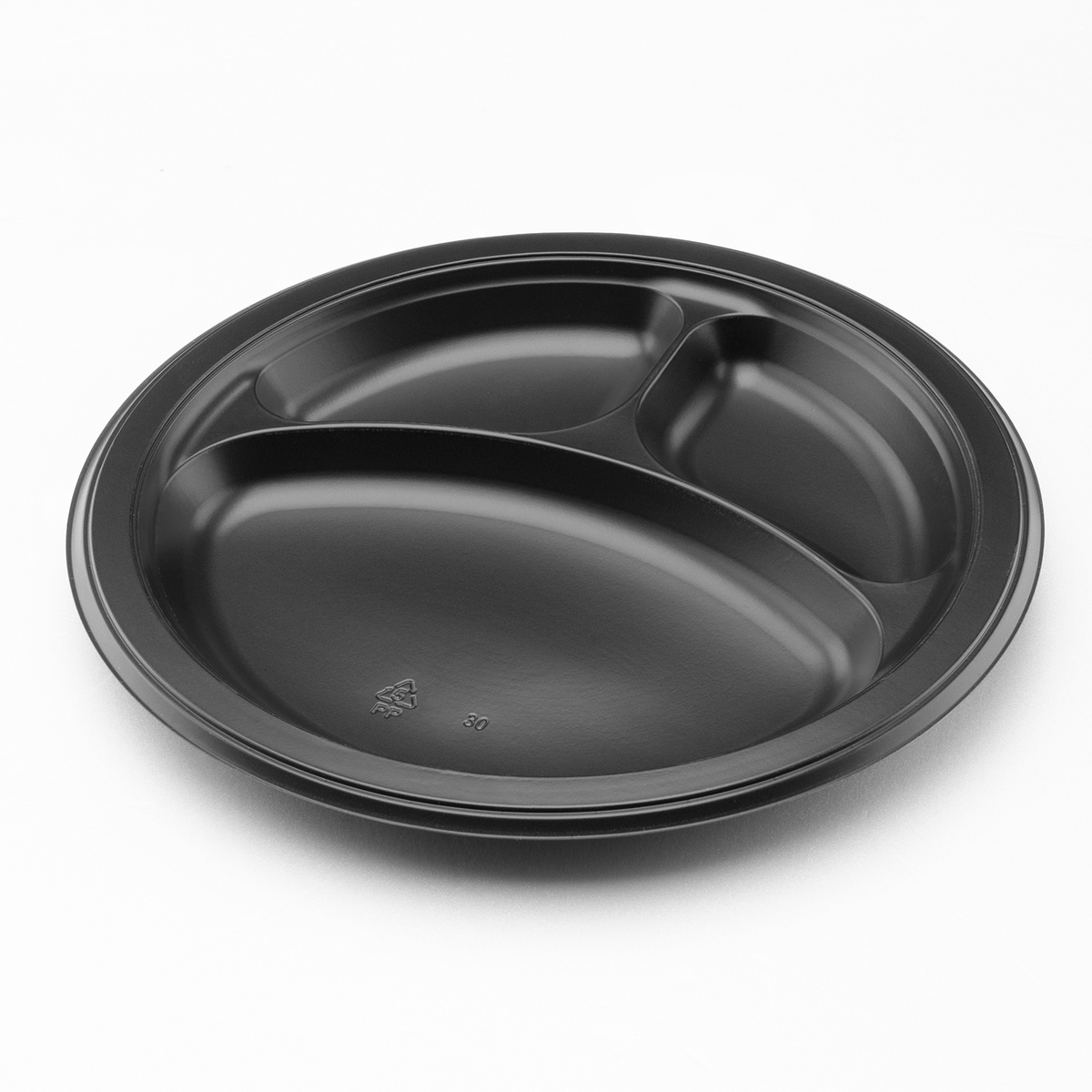 Karat Earth 3 Compartments, 9" Mineral Filled PP Round Plates, Black - 500 pcs