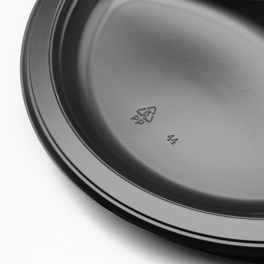 Karat Earth 3 Compartments, 9" Mineral Filled PP Round Plates, Black - 500 pcs