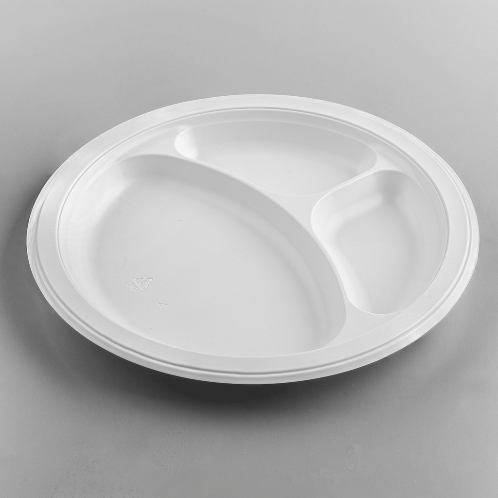 Karat Earth 3 Compartments, 9" Mineral Filled PP Round Plates, White - 500 pcs