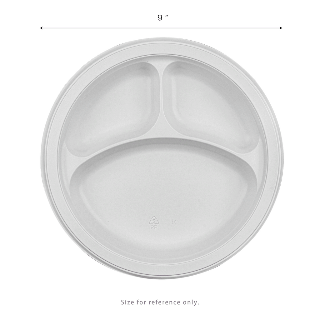 Karat Earth 3 Compartments, 9" Mineral Filled PP Round Plates, White - 500 pcs