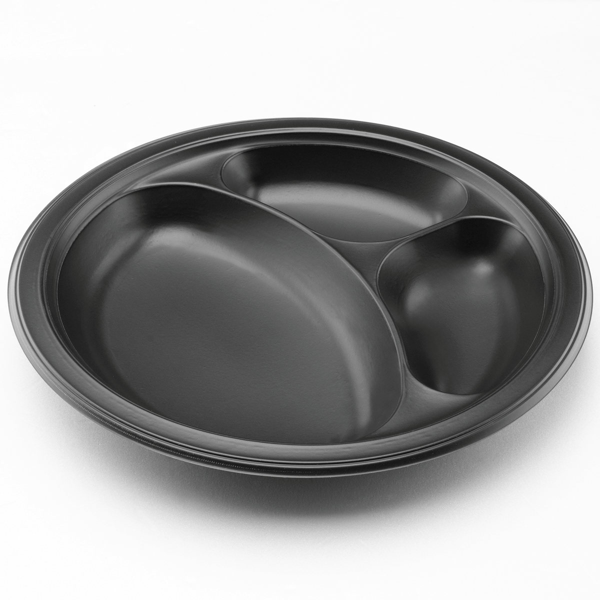 Karat Earth 3 Compartments, 10.25" Mineral Filled PP Round Plates, Black - 500 pcs