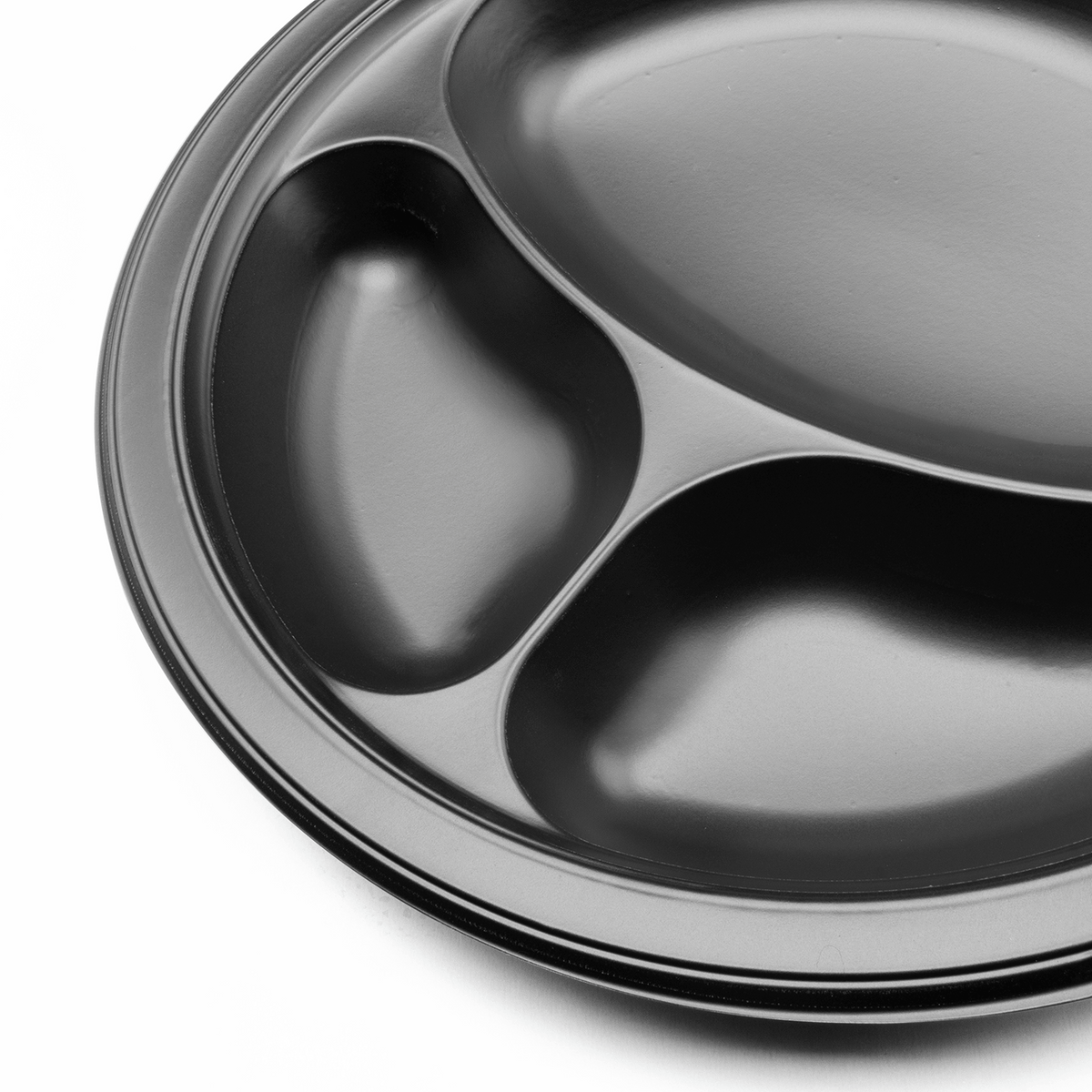 Karat Earth 3 Compartments, 10.25" Mineral Filled PP Round Plates, Black - 500 pcs