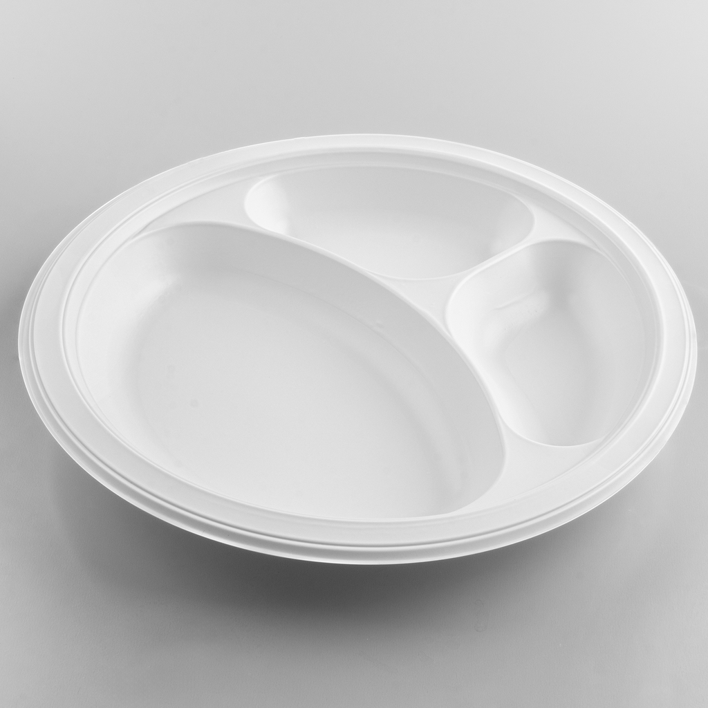 Karat Earth 3 Compartments, 10.25" Mineral Filled PP Round Plates, White - 500 pcs