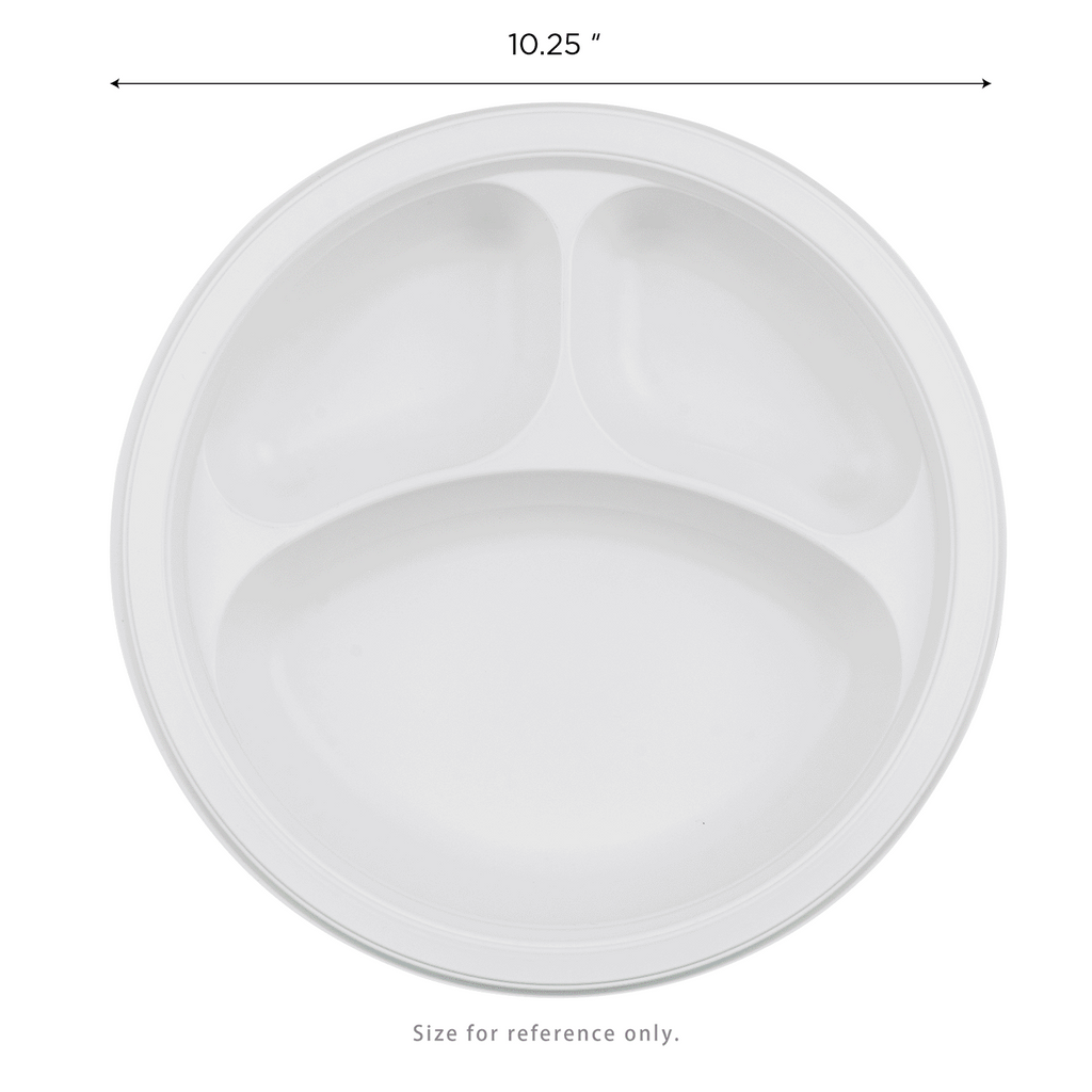 Karat Earth 3 Compartments, 10.25" Mineral Filled PP Round Plates, White - 500 pcs