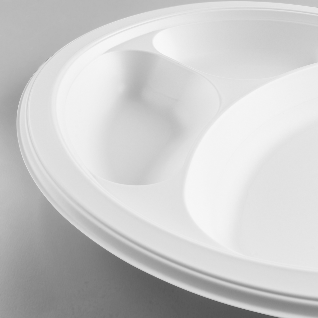Karat Earth 3 Compartments, 10.25" Mineral Filled PP Round Plates, White - 500 pcs