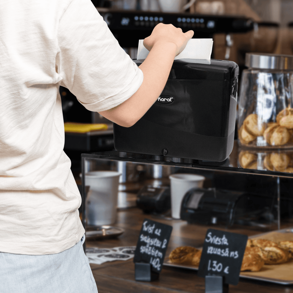 Tall Fold Napkin Dispenser, Tabletop/Suction, Black - 1 unit