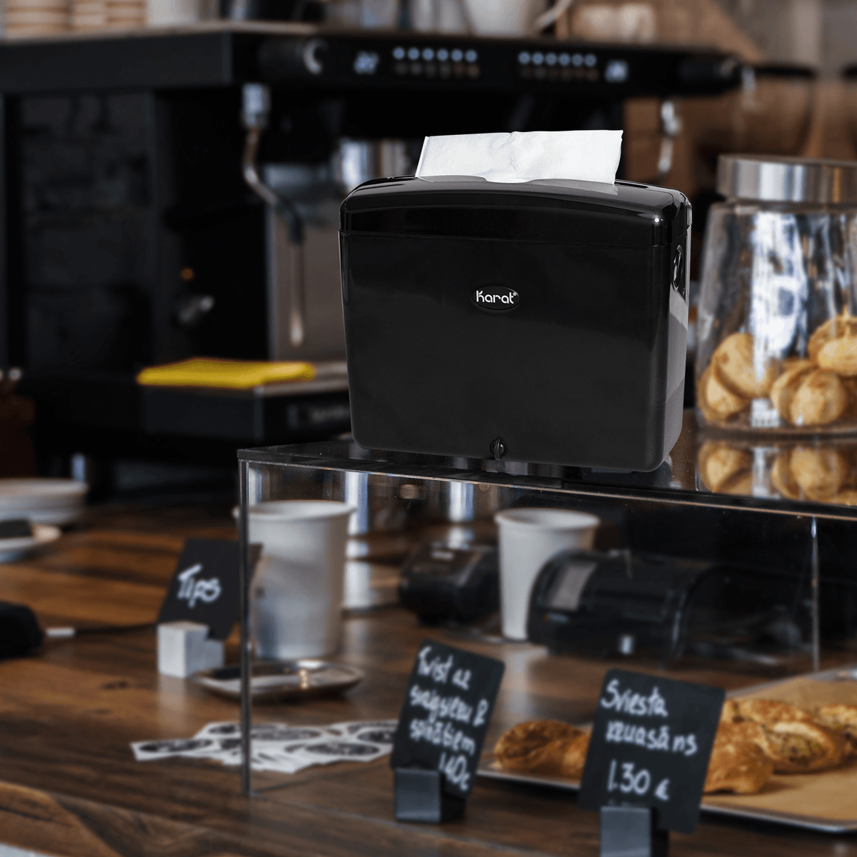 Tall Fold Napkin Dispenser, Tabletop/Suction, Black - 1 unit