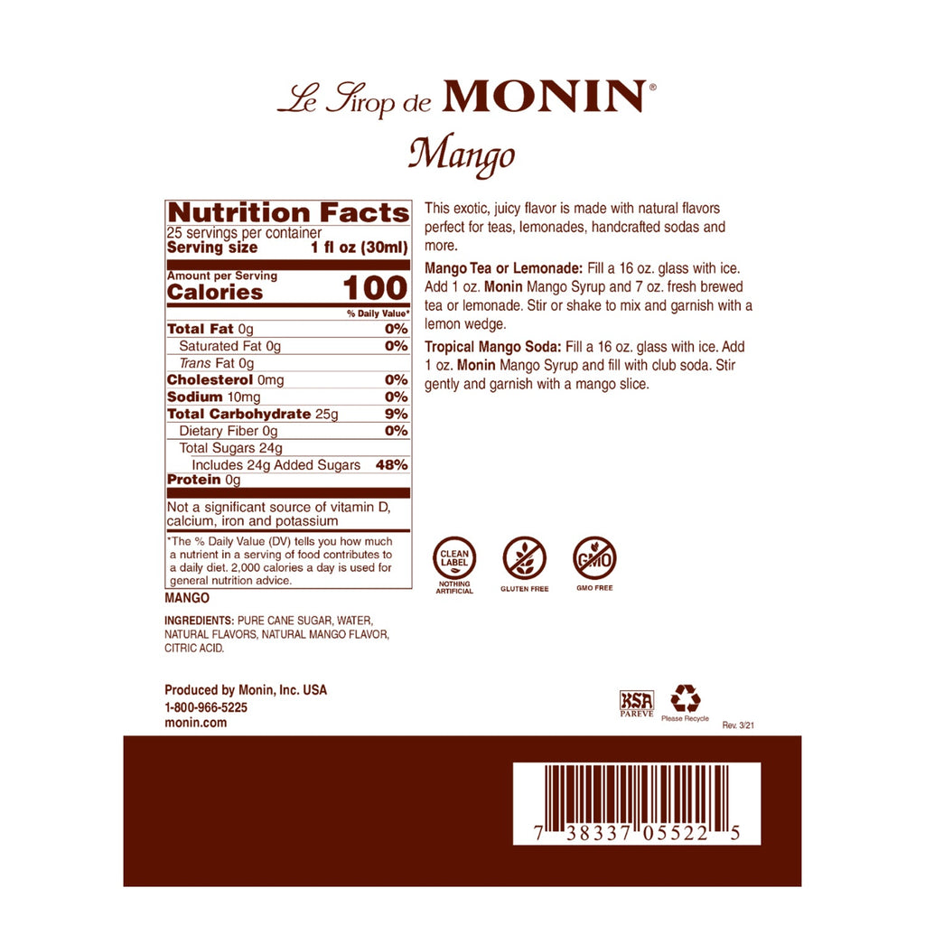 Monin Mango Syrup - Bottle (750mL)
