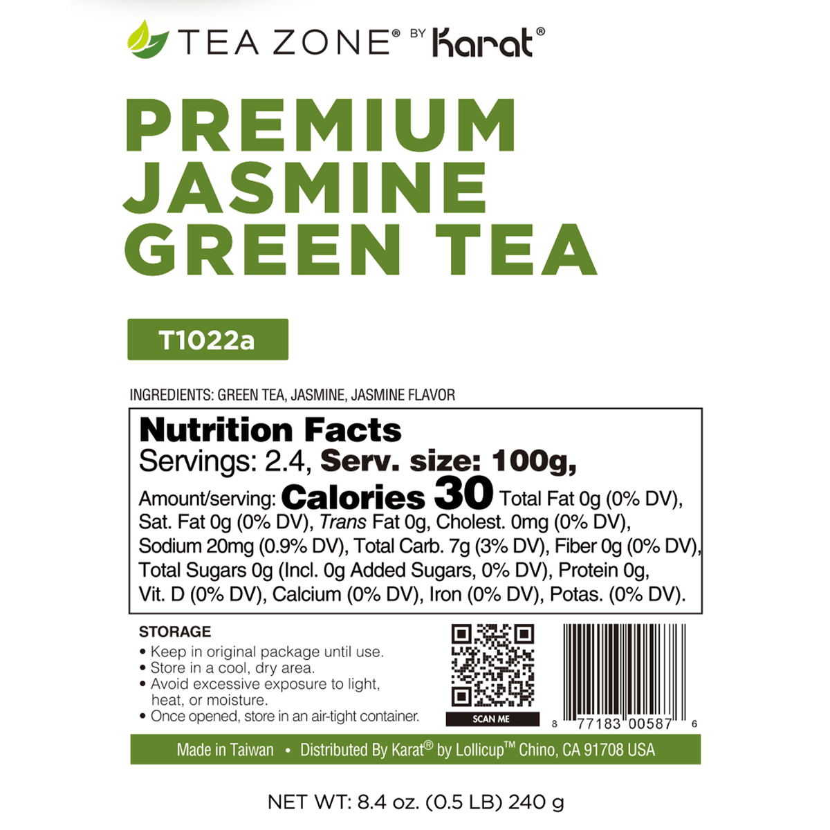 Premium Jasmine Green Tea Leaves - Case of 25 bags