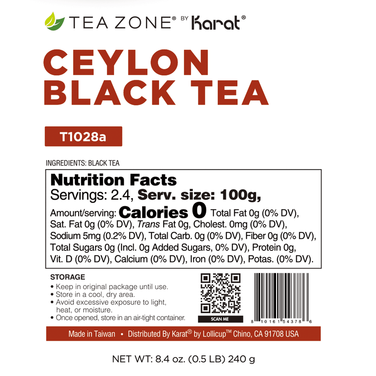 Tea Zone Ceylon Black Tea Leaves - Case of 25 bags