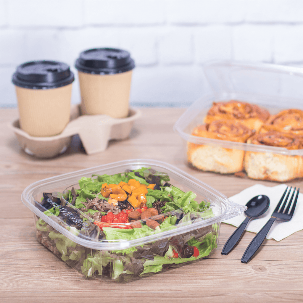 [120 sets] 48 oz PET Tamper Resistant Deli Containers with Flat Lid