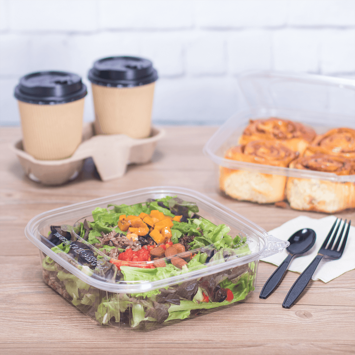 [120 sets] 48 oz PET Tamper Resistant Deli Containers with Flat Lid
