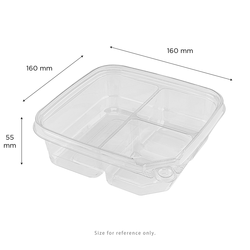 [300 ct] PET Tamper Resistant Grab N' Go Container, 3-Compartment