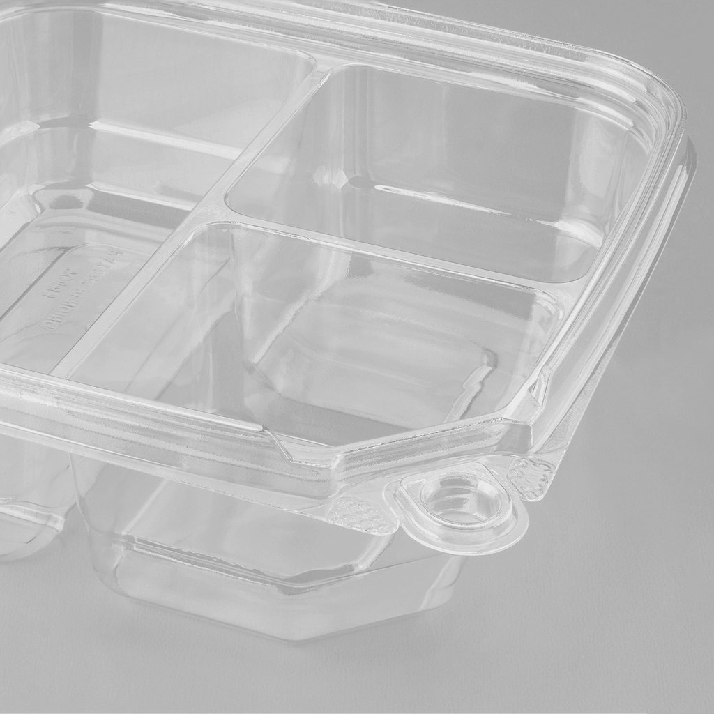 [300 ct] PET Tamper Resistant Grab N' Go Container, 3-Compartment