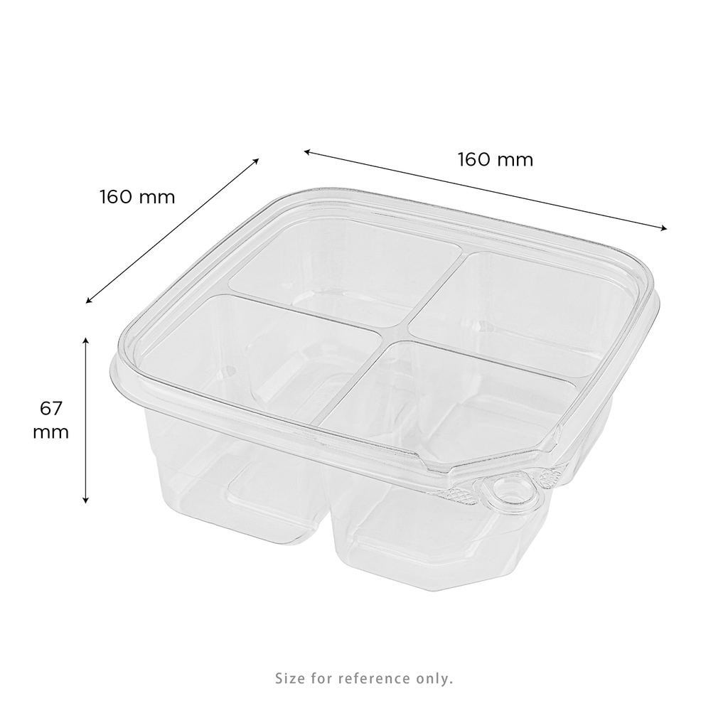 [300 ct] PET Tamper Resistant Grab N' Go Container, 4-Compartment